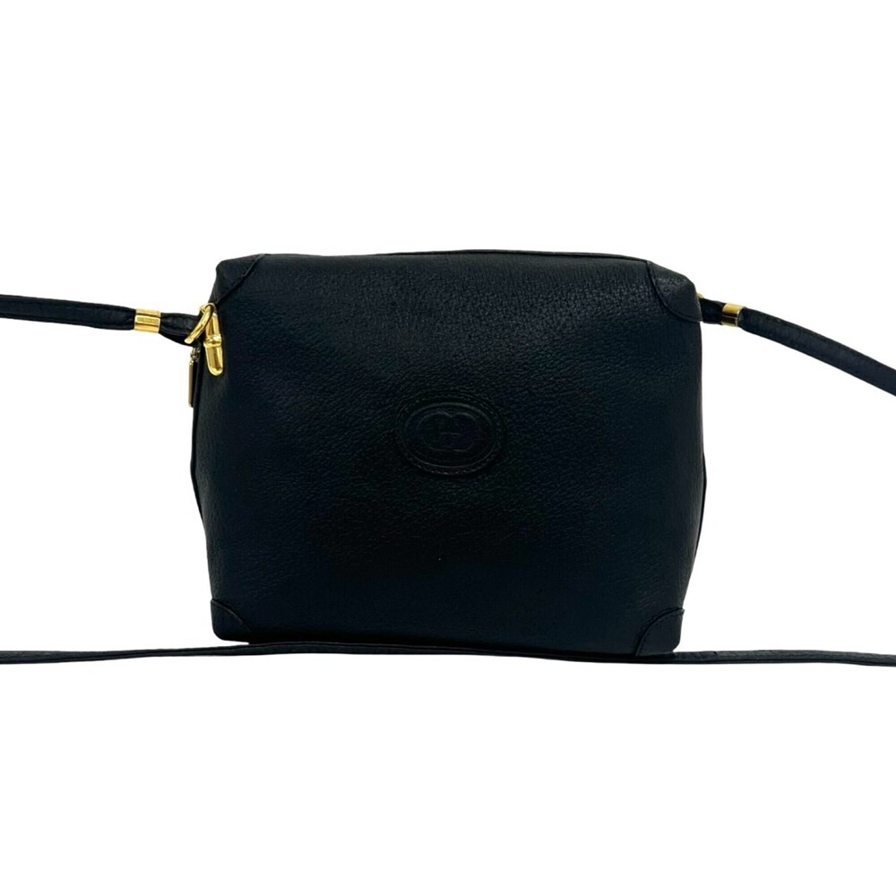 GUCCI Vintage GG Logo Leather Shoulder Bag/Pouch/Sacoche (Black) 92833